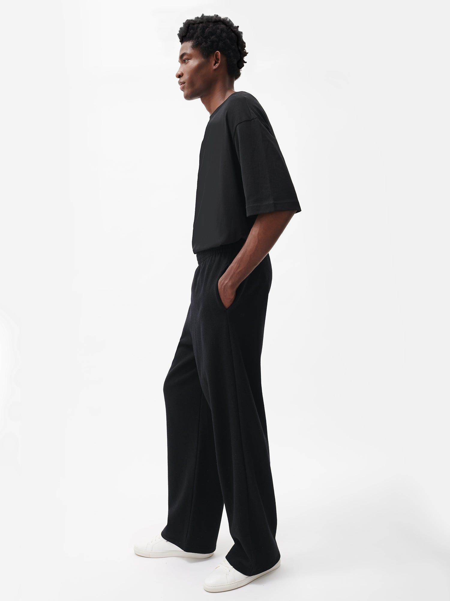 Recycled Black Wool Jersey Wide-leg Track Pants | Pangaia