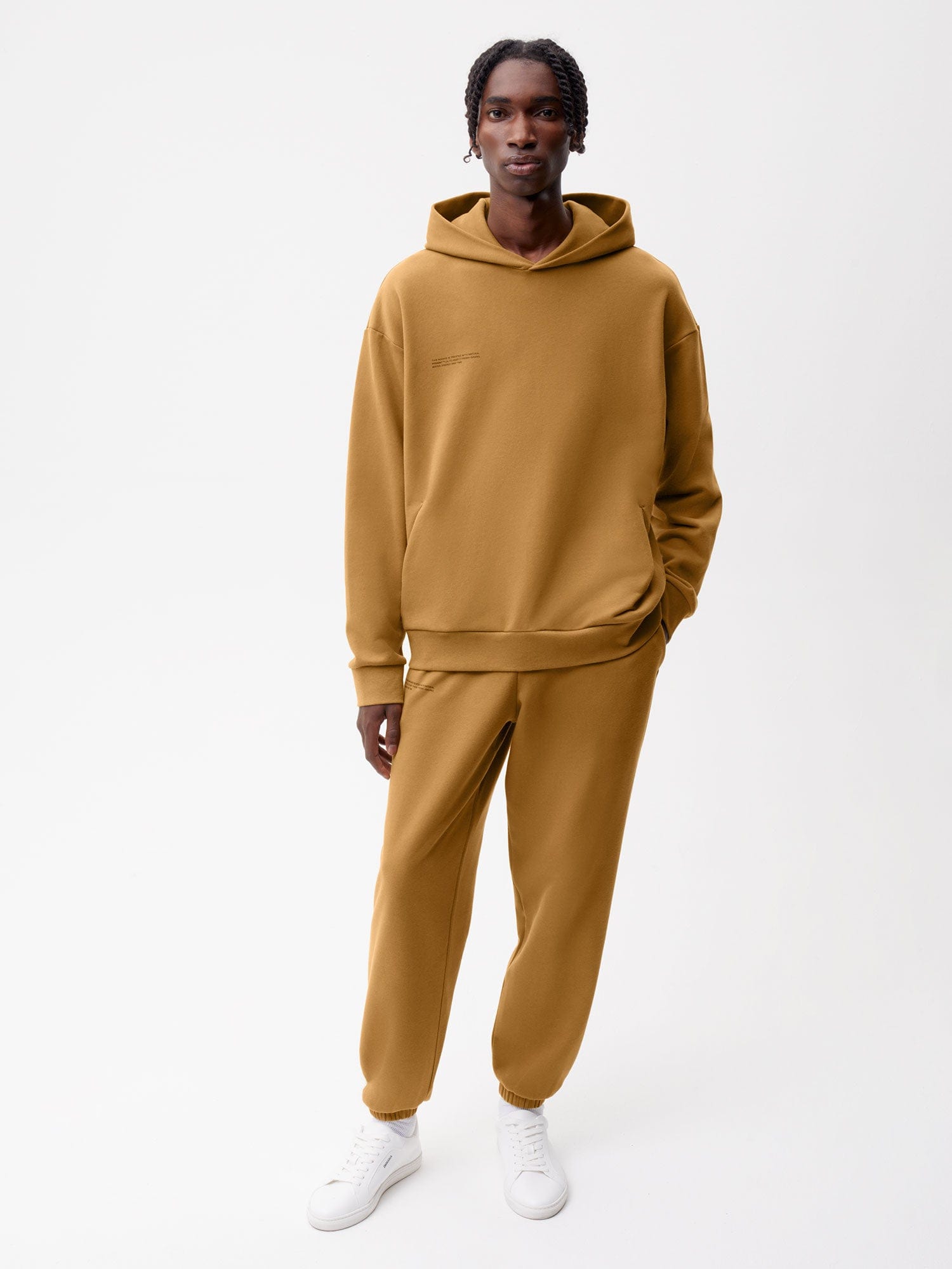 Men's mustard brown heavyweight fleece oversized hoodie and matching relaxed fit sweatpants lounge set