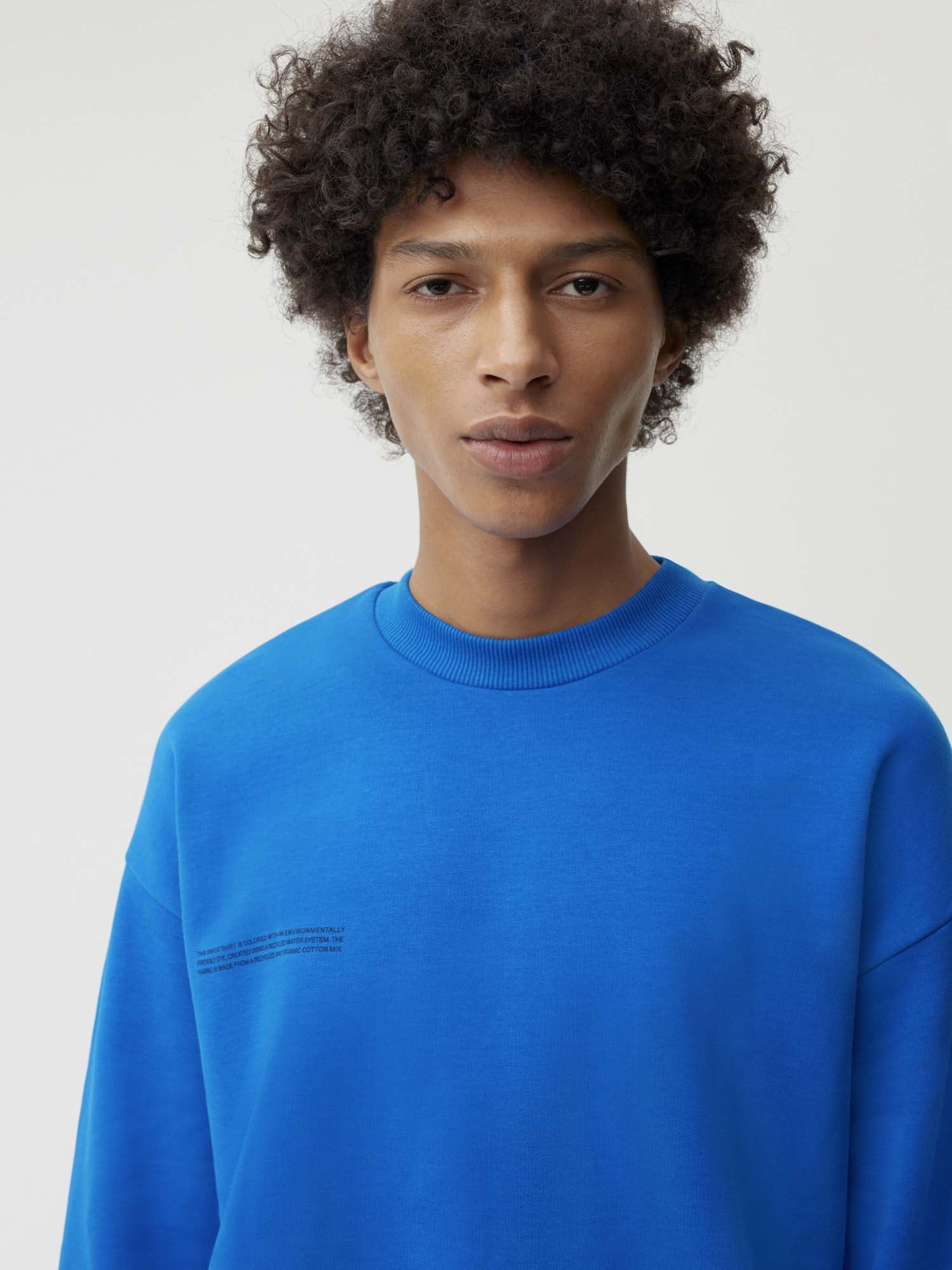 Heavyweight Recycled Cotton Sweatshirt Cobalt Blue Male Model
