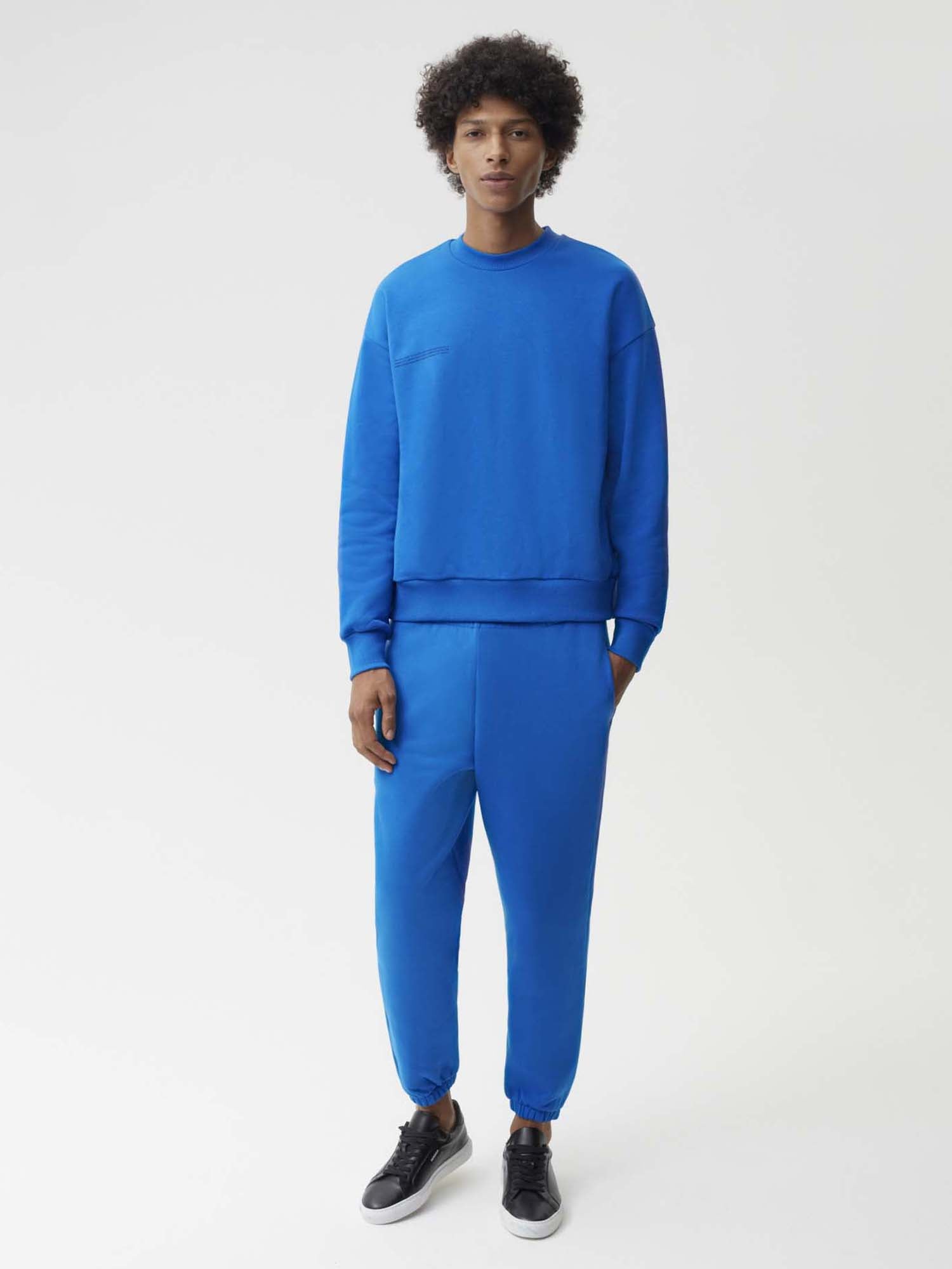 Heavyweight Recycled Cotton Track Pants Cobalt Blue Male Model