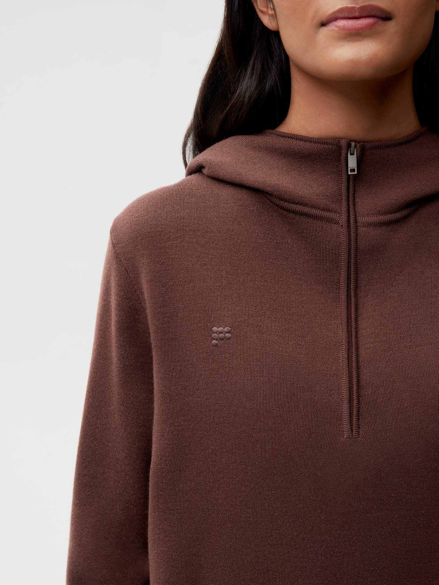 Merino Wool Half Zip Hoodie - Chestnut Brown - Pangaia