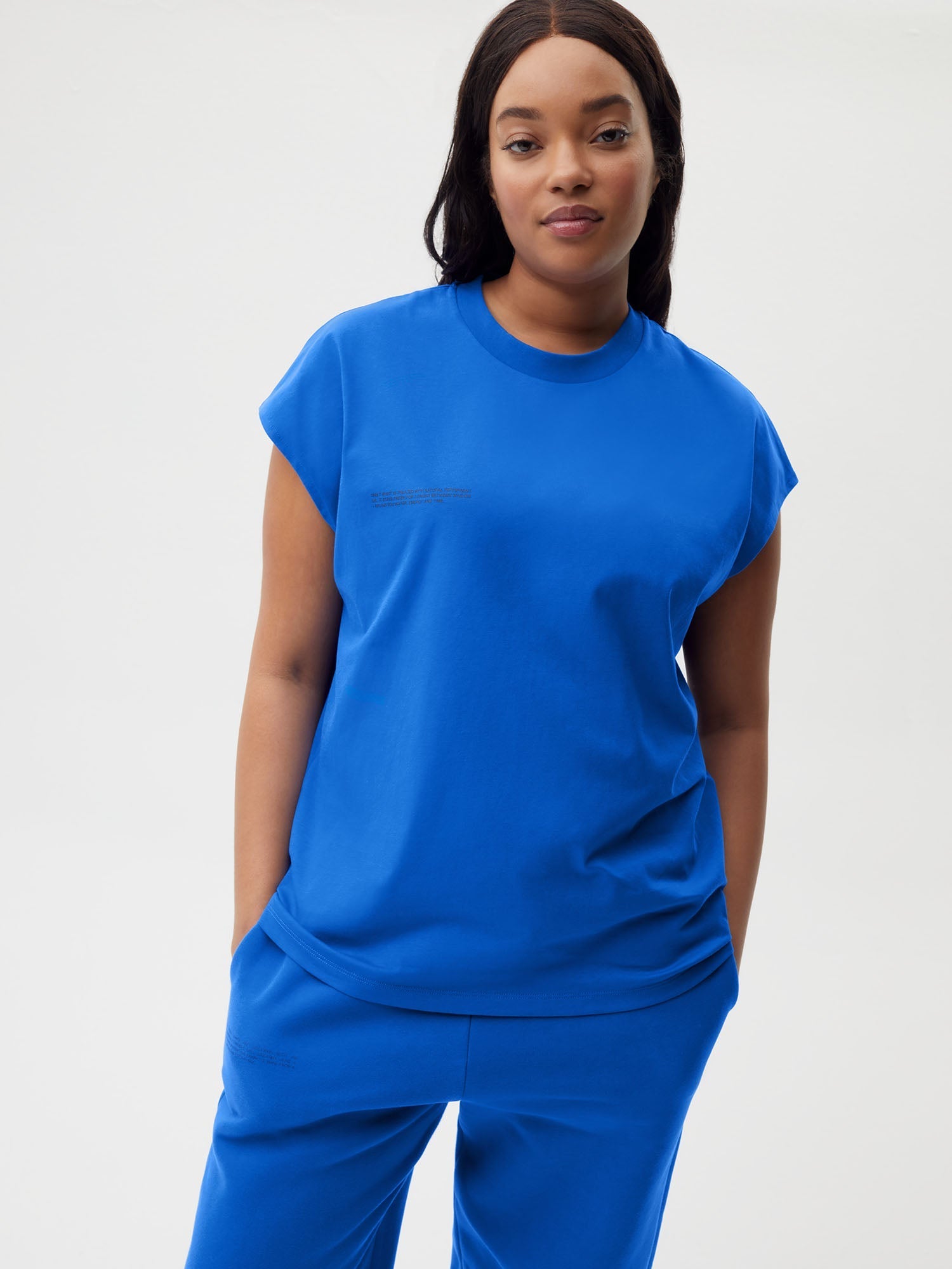 Organic Cotton Cropped Shoulder T Shirt Cobalt Blue Female 5