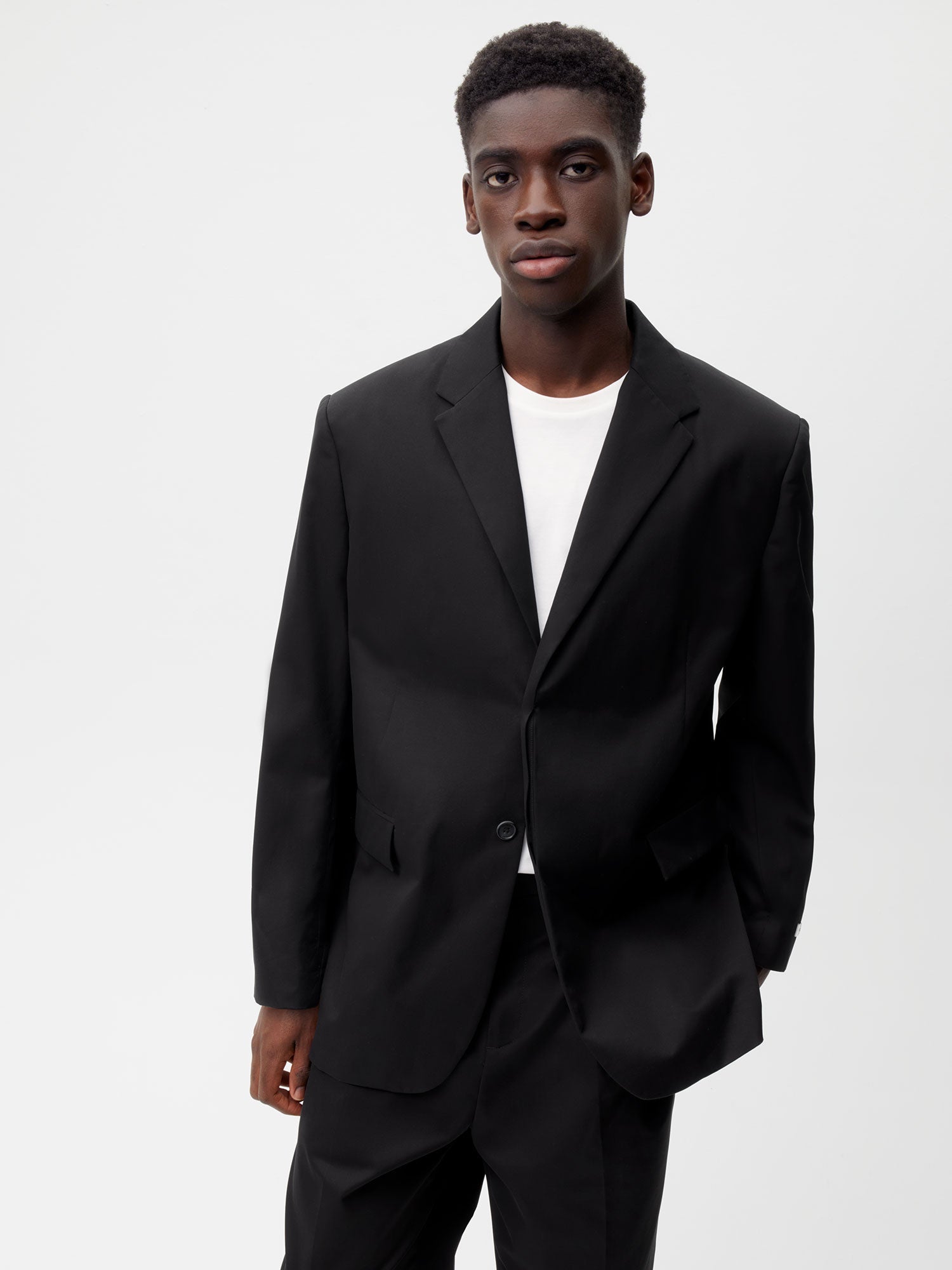 Men's Cotton Oversized Tailored Blazer - Black - Pangaia