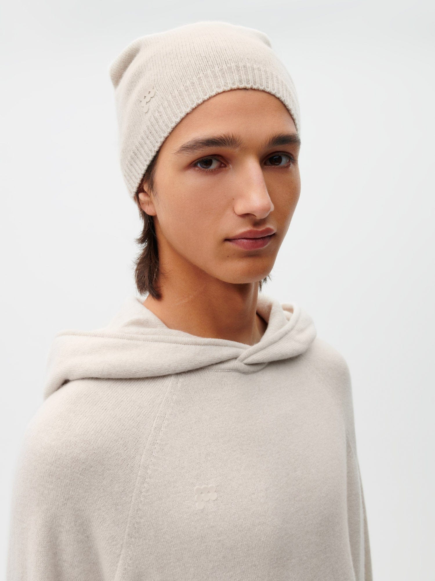 Recycled Cashmere Beanie—oatmeal male