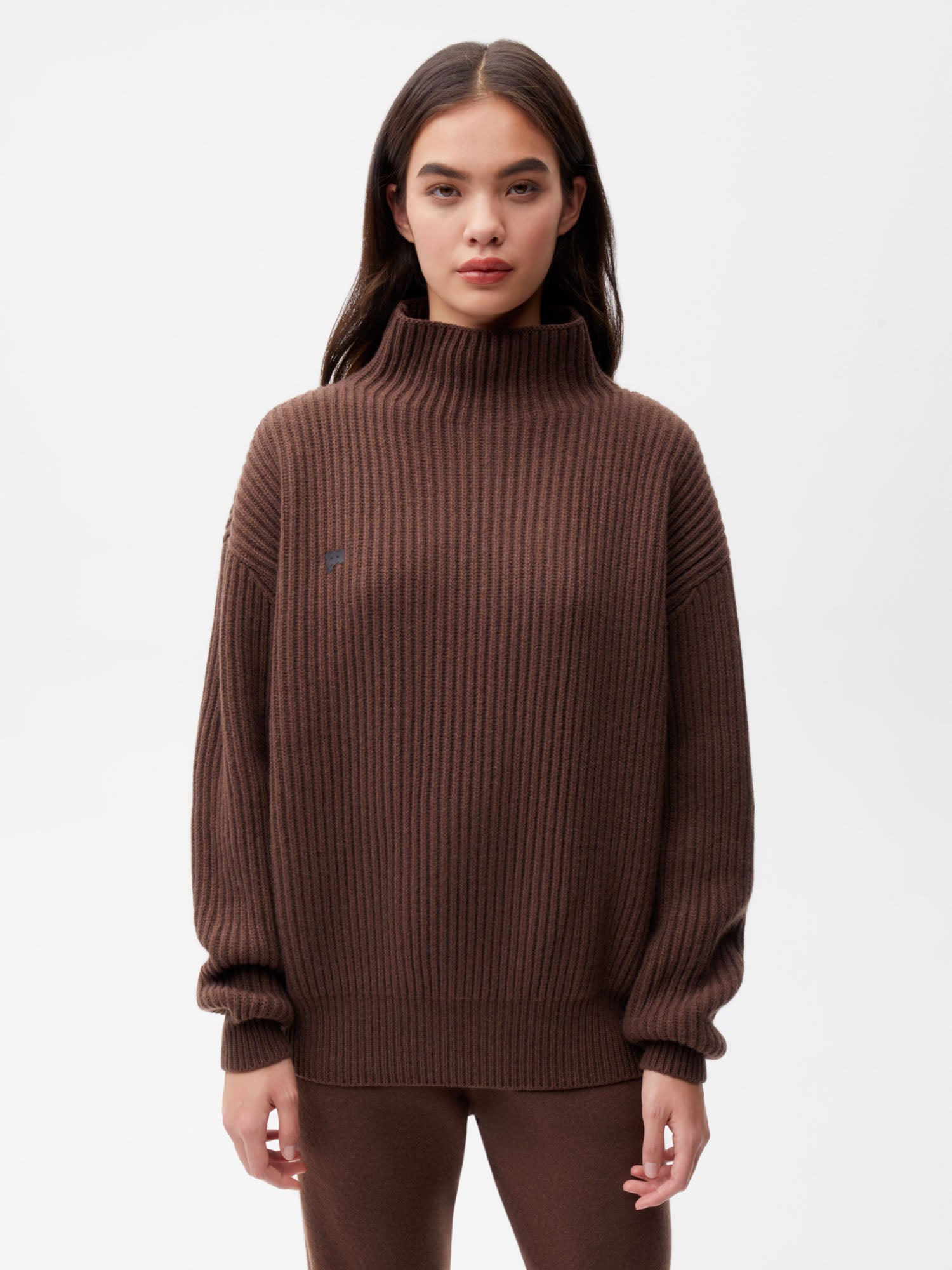 Recycled-Cashmere-Funnel-Neck-Jumper-Chestnut-Brown-Female-1