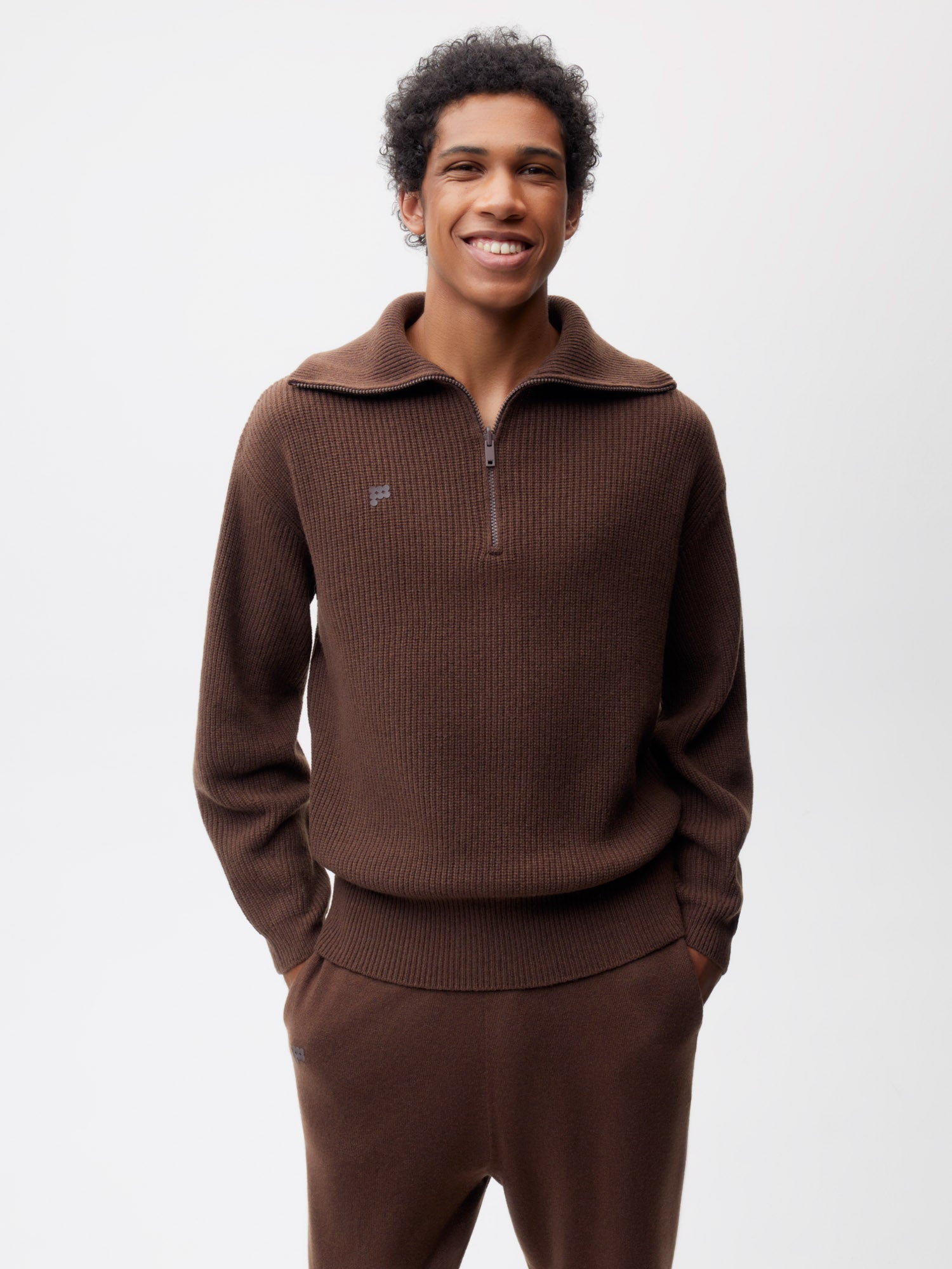 Recycled Cashmere Half Zip—chestnut brown male