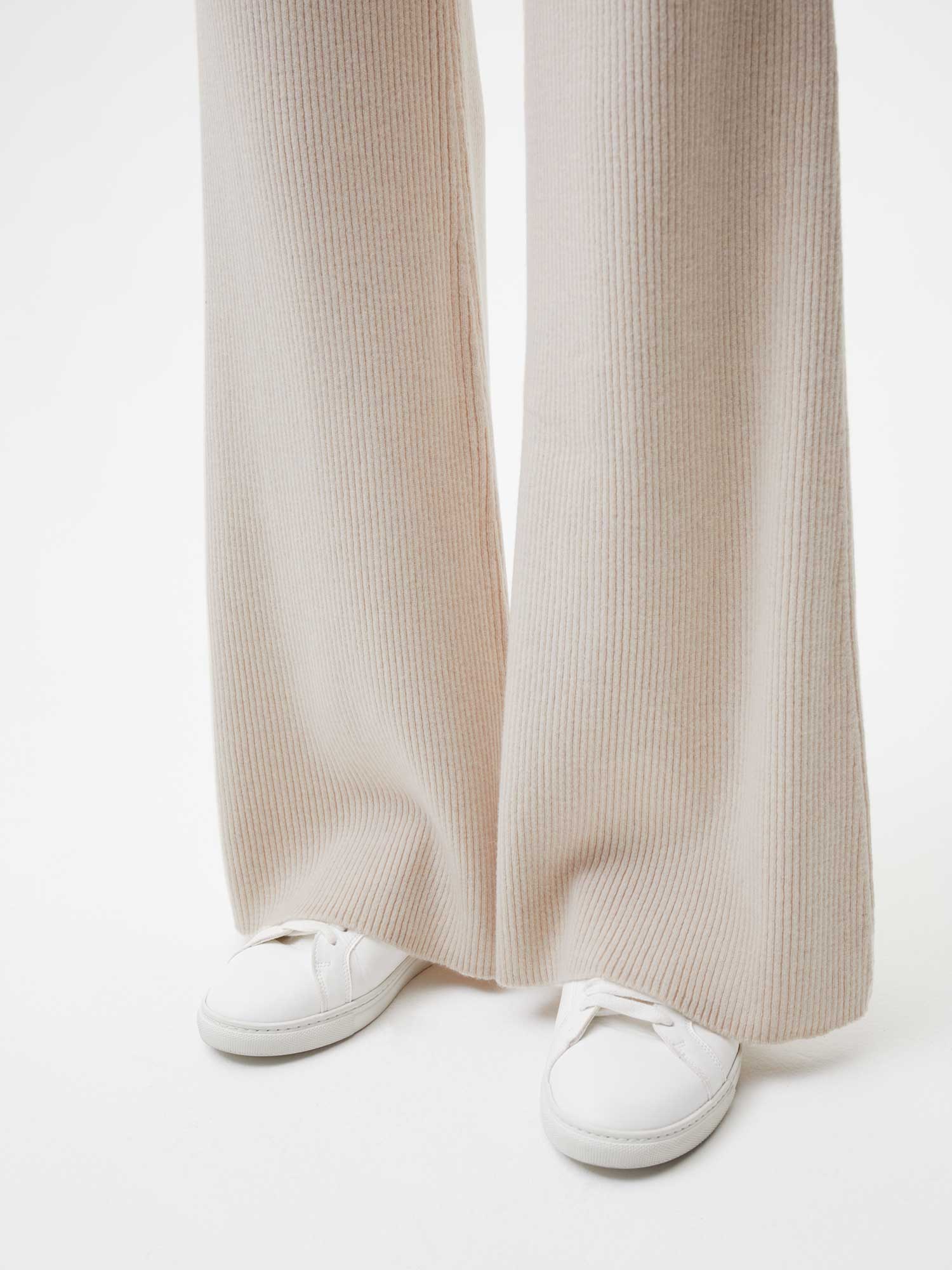 Recycled Cashmere Womens Rib Track Pants Oatmeal 