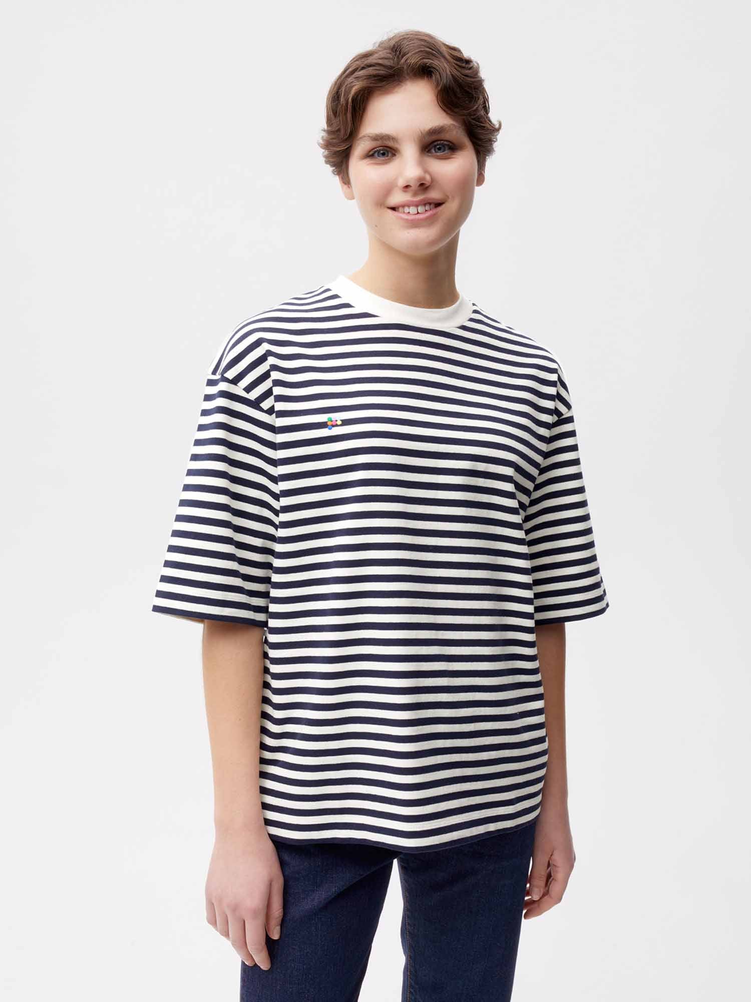 Recycled Cotton Stripe Boxy T-Shirt Female