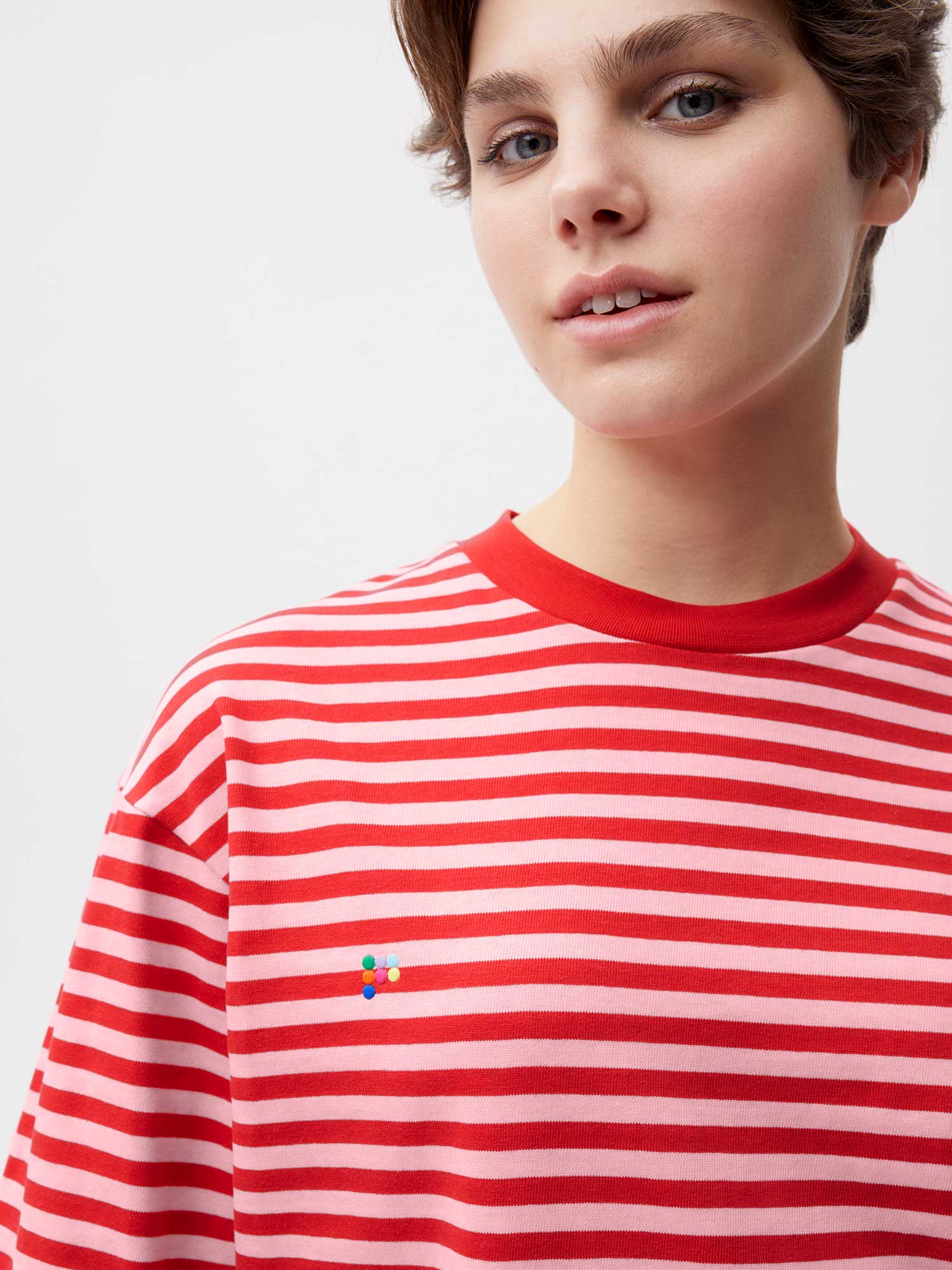 Recycled Cotton Stripe Boxy T Shirt Red Female