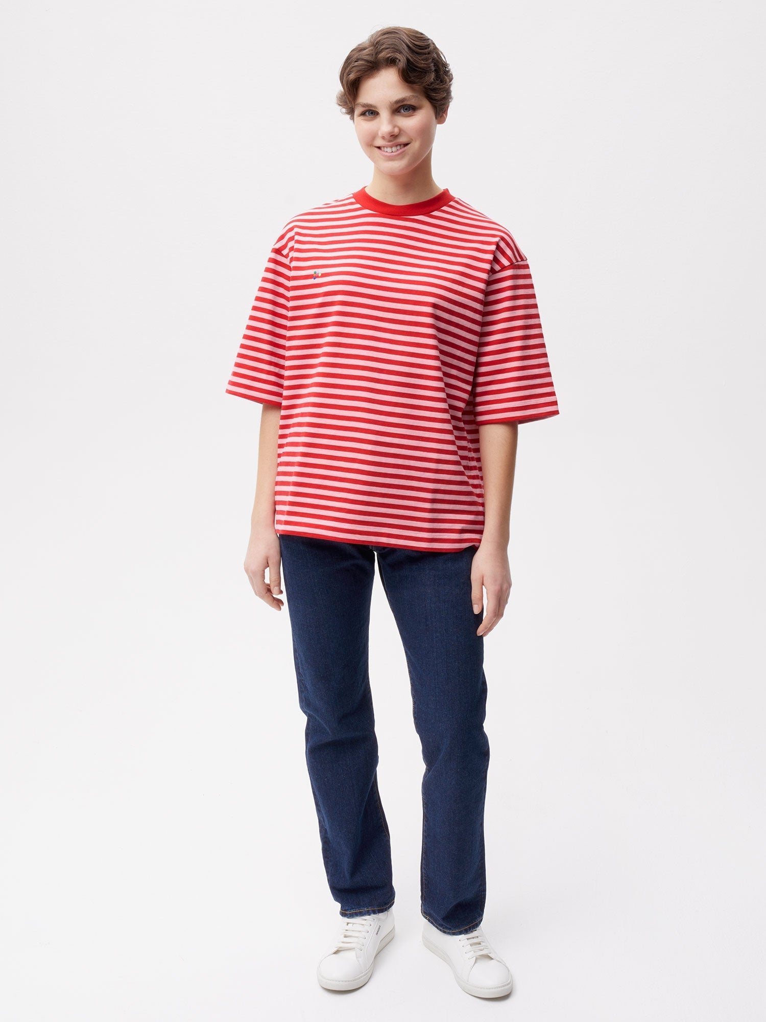 Recycled Cotton Stripe Boxy T Shirt Red Female