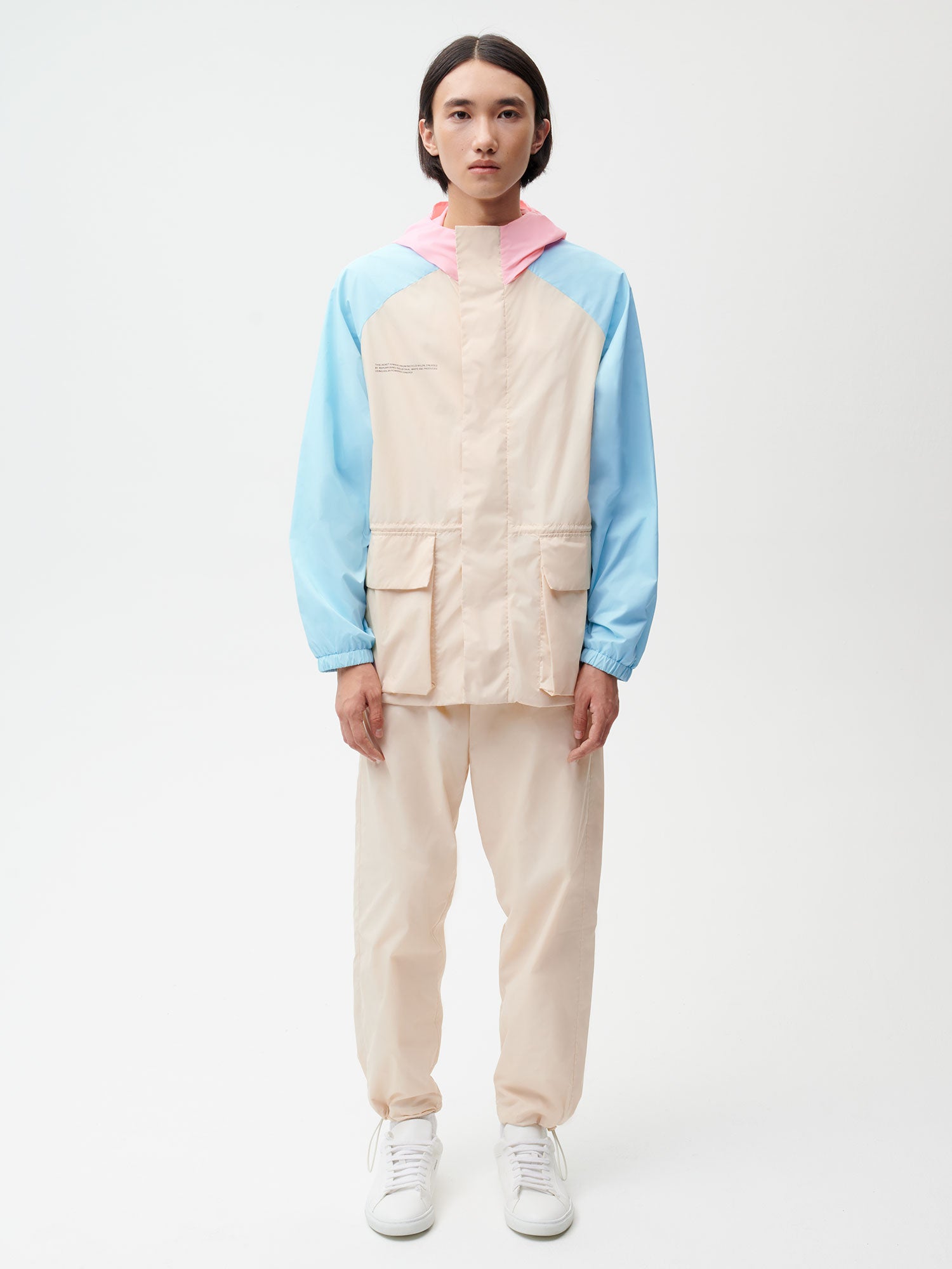 Recycled Nylon Color Block Jacket—sand male