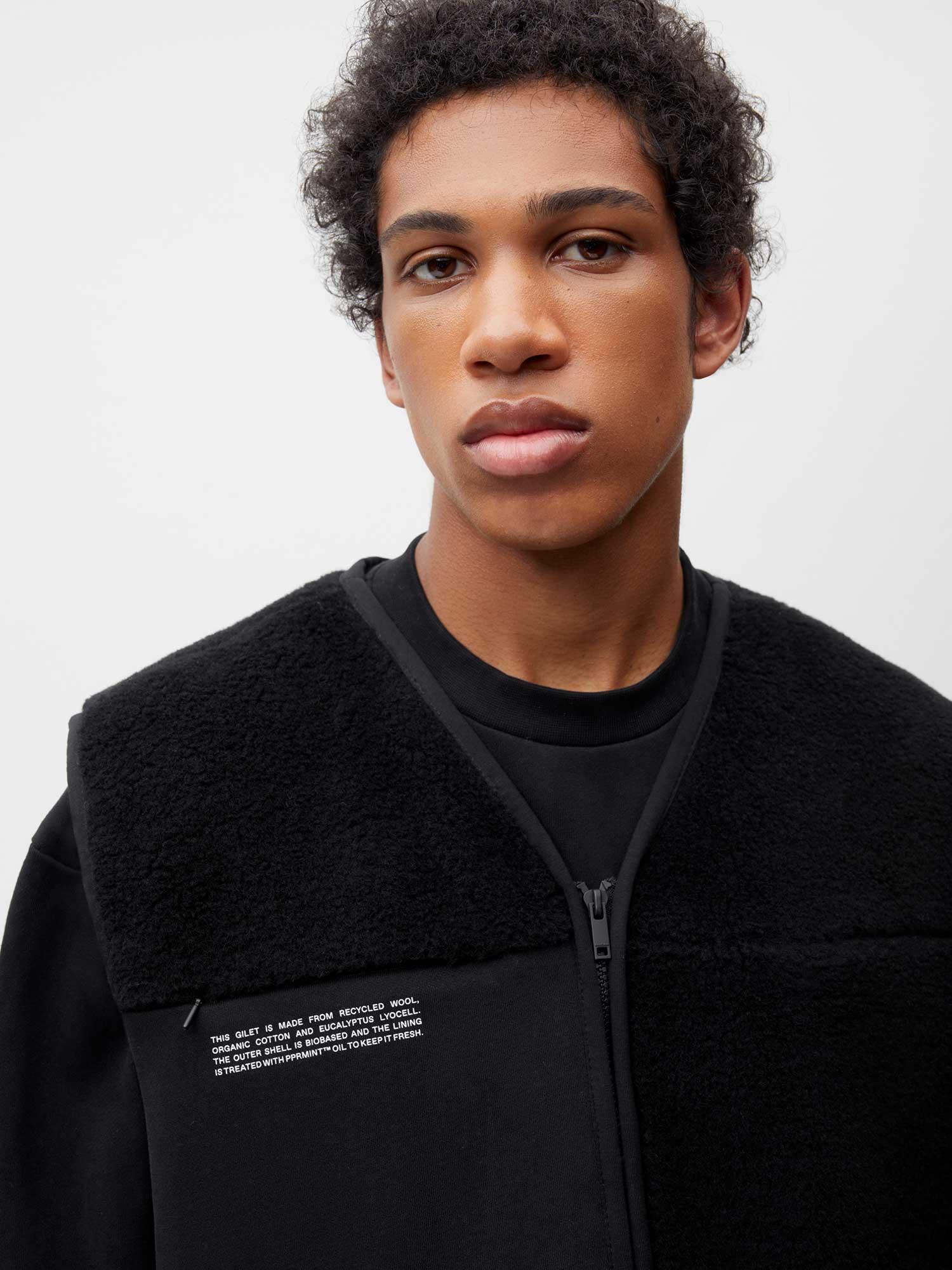 Recycled Wool Fleece Gilet—black male