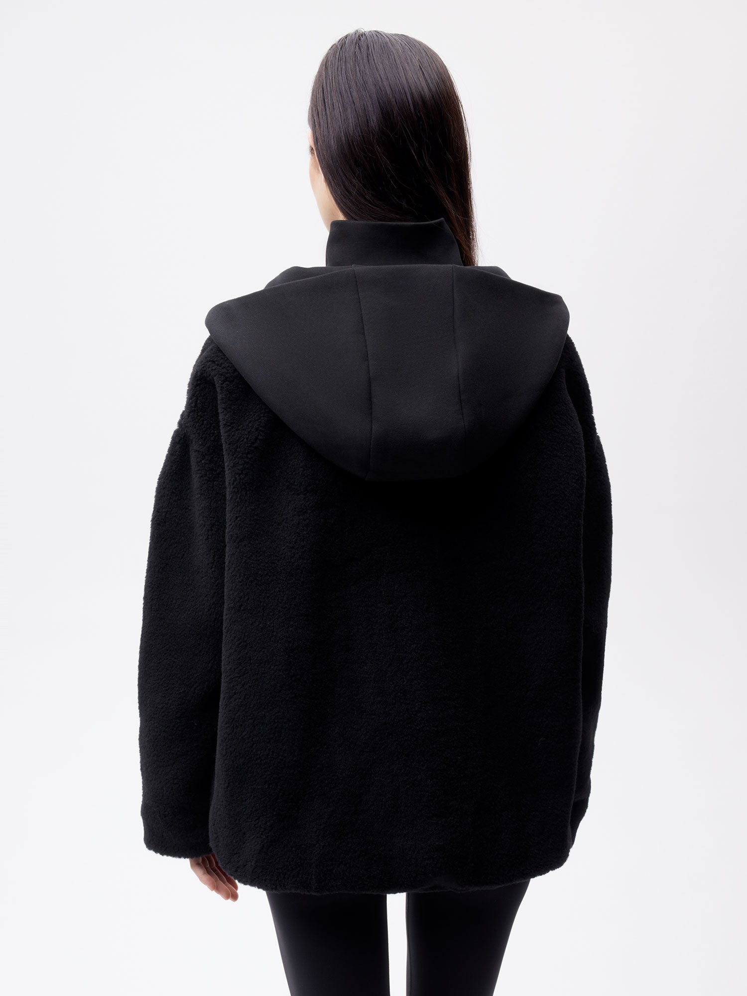 Recycled Wool Fleece Half Zip Jacket—black female