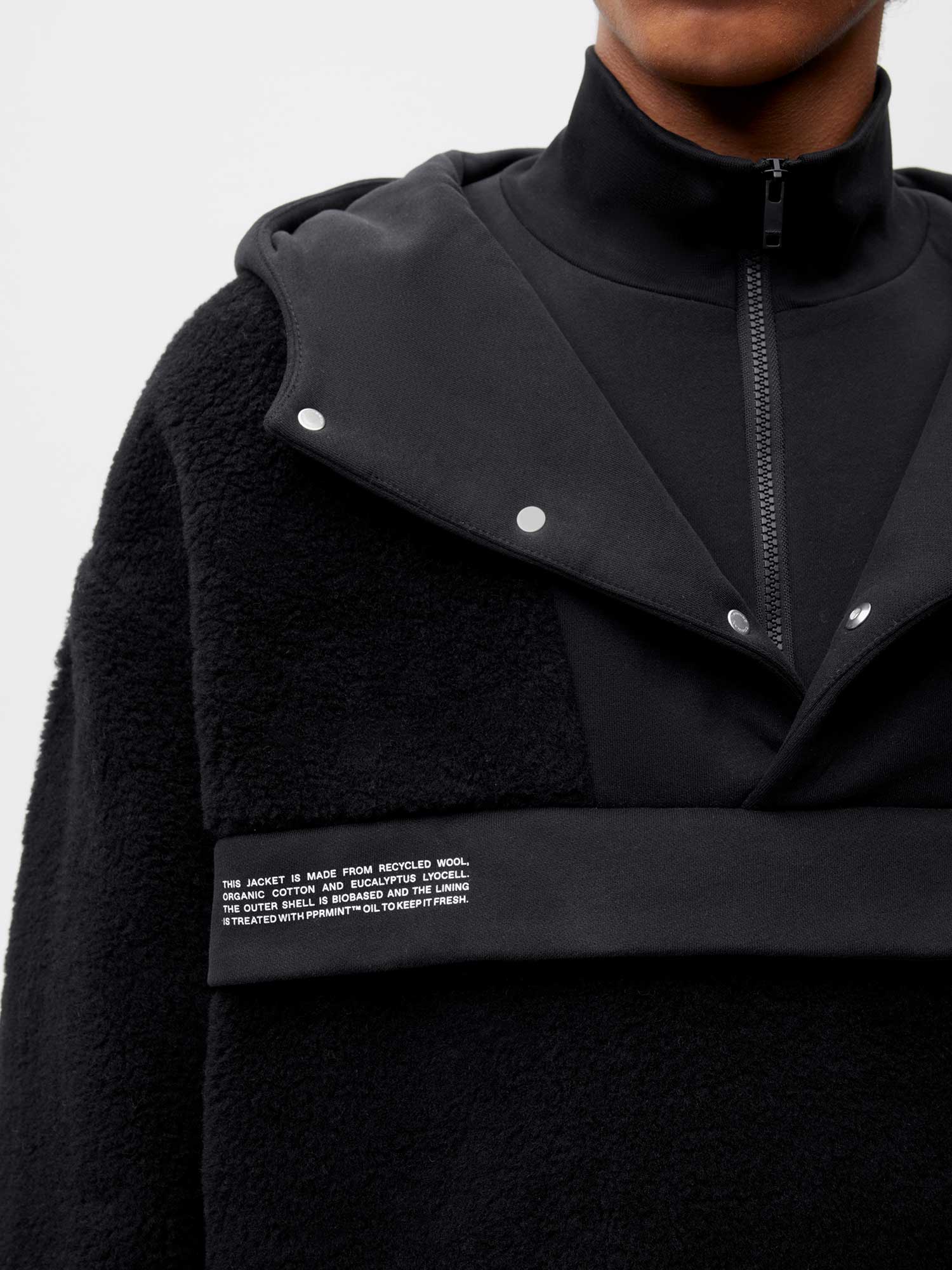 Recycled Wool Fleece Half Zip Jacket—black male