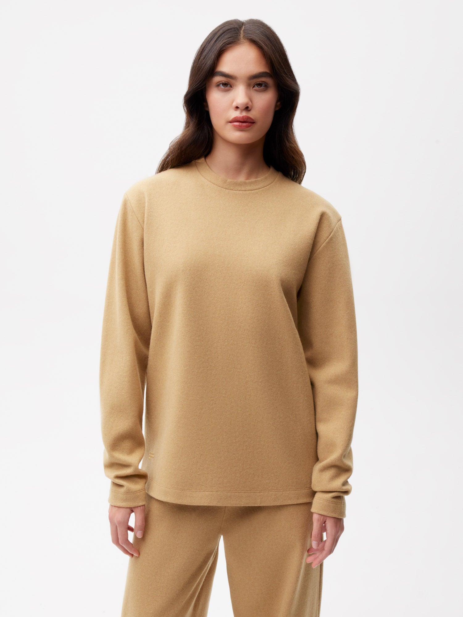 Recycled-Wool-Jersey-Long-Sleeves-T-Shirt-Camel-Female-1