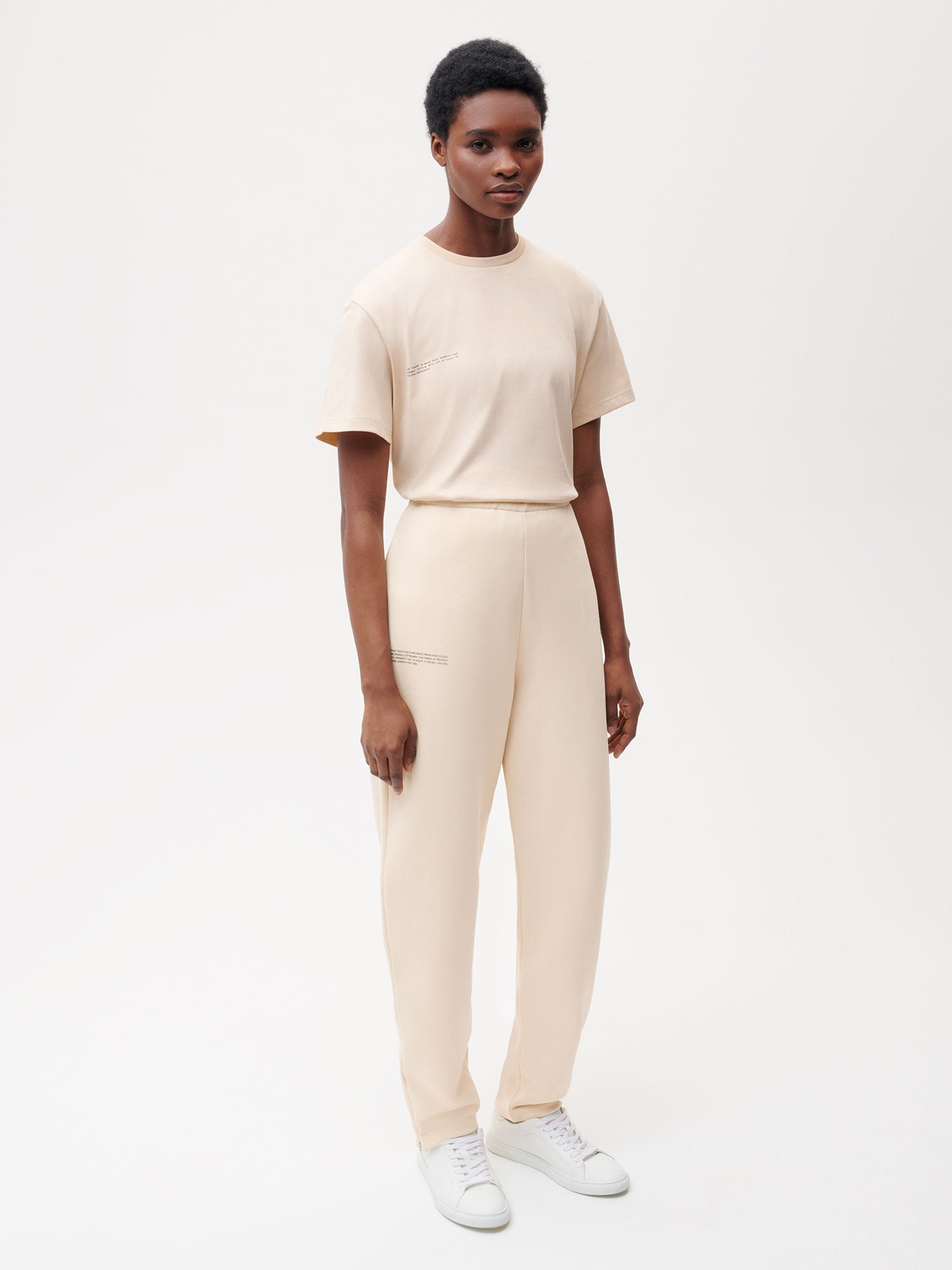 Recycled Cotton Tapered Track Pants—sand female